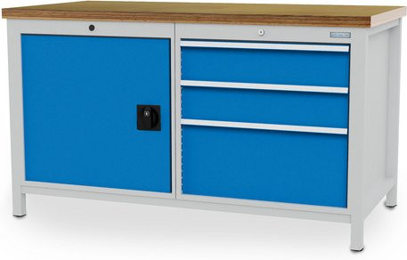 Bedrunka + Hirth Kastenwerkbank aus Stahl und Holz in Grau und Blau, B/H/T: 150 x 85,9 x 75 cm - Bild 1