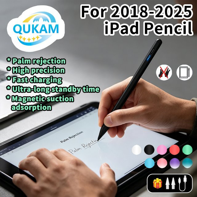 Qukam Stylus Tablet Pen mit Handballenerkennung für Apple Pencil 2 kompatibel mit iPad Pro, Air, Mini und iPad 10. Generation - Bild 1