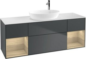 V&B Waschtischunterschrank Finion mit Wandbeleuchtung und offenen Regalfächern, Breite: 160 cm, Lackiert, Mittelblau - Bild 1
