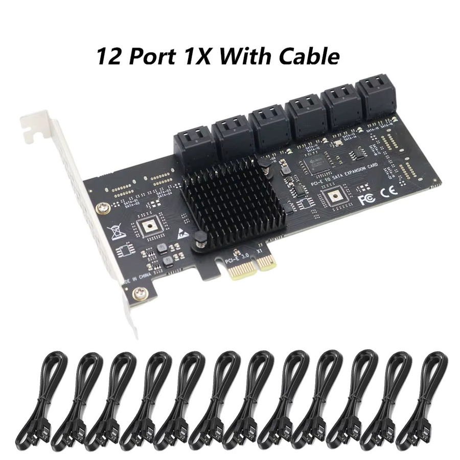 Ninth World PCIe SATA-Controller Erweiterungskarte mit 12/16/20 Ports, 6 GB SATA 3.0, Schwarz - Bild 3