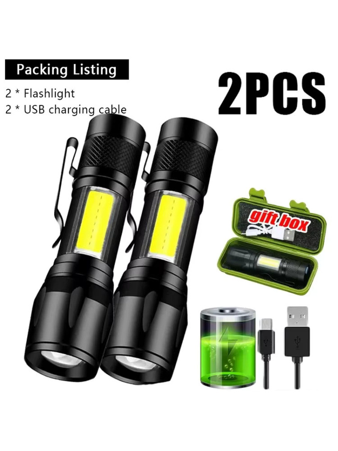 BALDR Mini-LED-Taschenlampe mit COB und XPE, tragbare taktische Taschenlampe mit USB-Aufladung, zoombarem Fokuslicht und Stiftclip, Schwarz - Bild 4