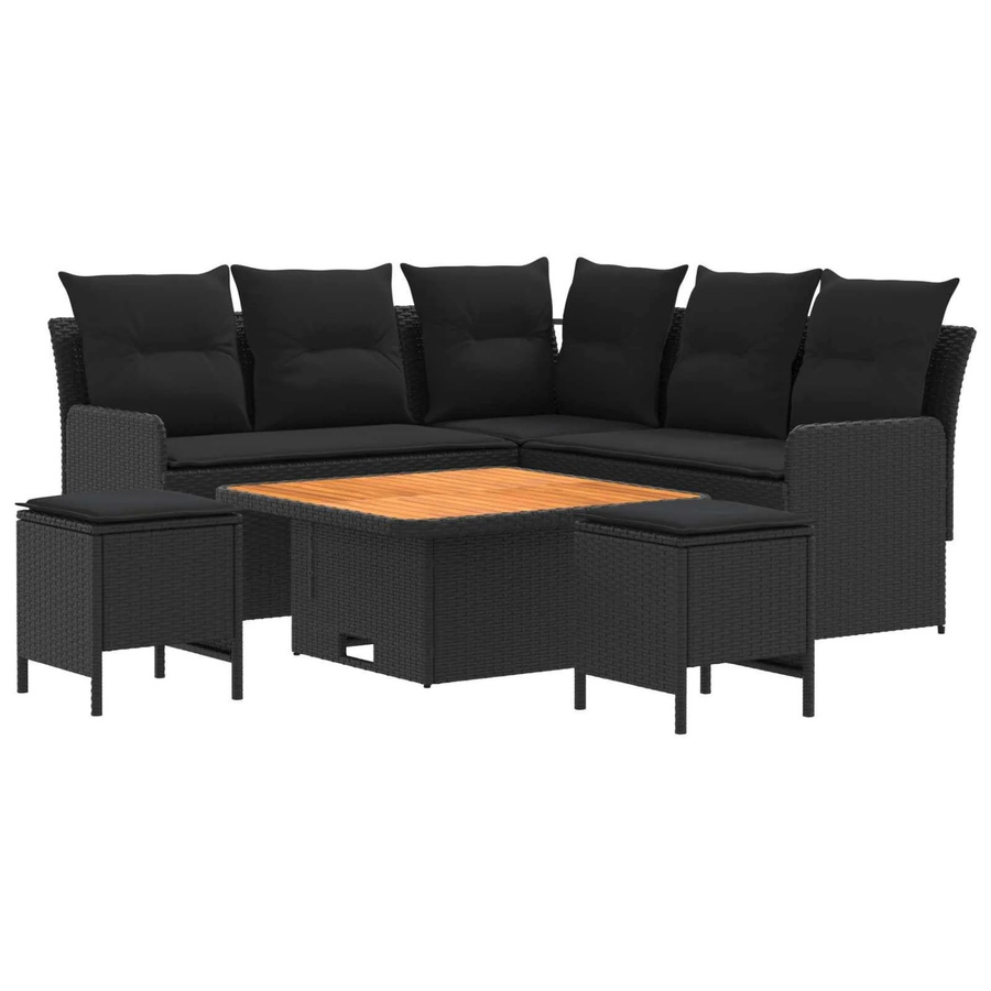 vidaXL Gartenmöbel-Set aus PE-Rattan und Akazienholz mit 6 Kissen in Schwarz - Bild 2