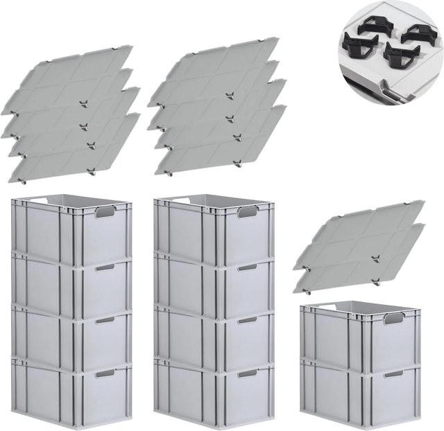 PROREGAL Spar Set 10x Eurobox Nextgen Economy mit Auflagedeckel und 4x Schiebeschnappverschlüssen, Schwarz, H x B x T: 32 x 40 x 60 cm, 65 Liter - Bild 1