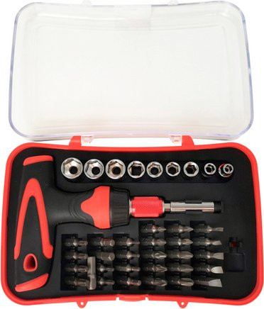 GO/ON! Ratschen-Schraubendreher-Set, 39-teilig, aus Chrom-Vanadium-Stahl, rot - Bild 1