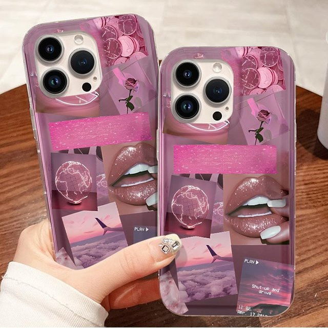 Transparente TPU Handyhülle mit rosa Design für iPhone 11 bis iPhone 17 Pro Max Serie - Bild 1
