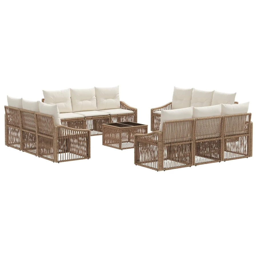 vidaXL Gartensofa-Set 13-teilig in Beige aus Poly-Rattan mit pulverbeschichtetem Stahlgestell und U-Form - Bild 2
