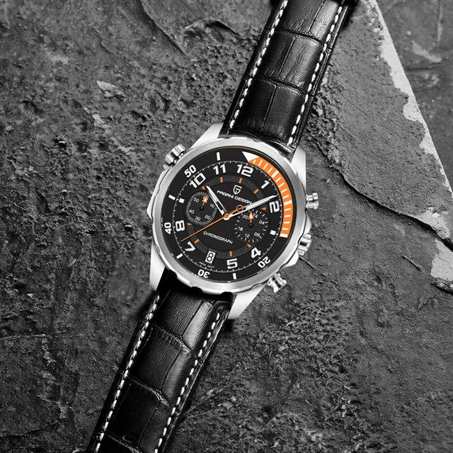 PAGANI DESIGN Chronograph Armbanduhr, Quarz, Edelstahl, Blau, Leder, 44 mm, Herren - Bild 1