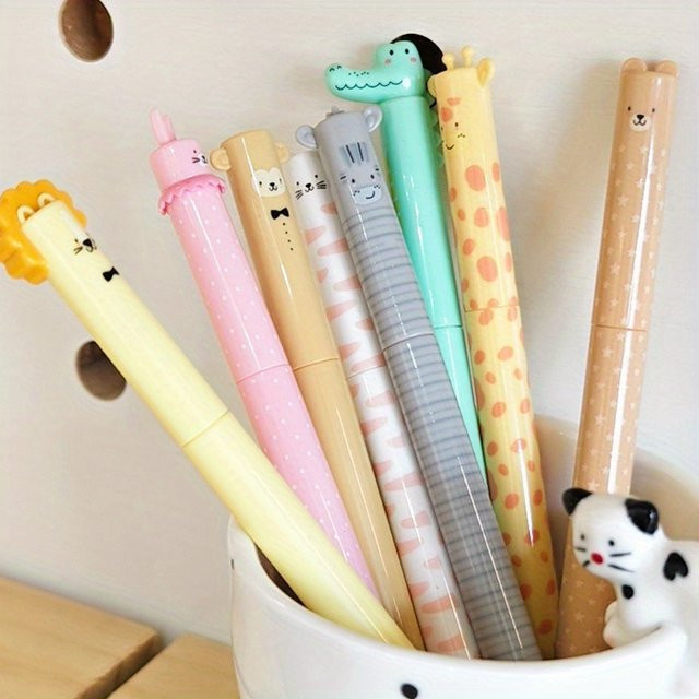 4 Stück löschbare Gelstifte mit Zoo-Design und blauer Tinte inklusive integriertem Radiergummi für Journaling - Bild 1