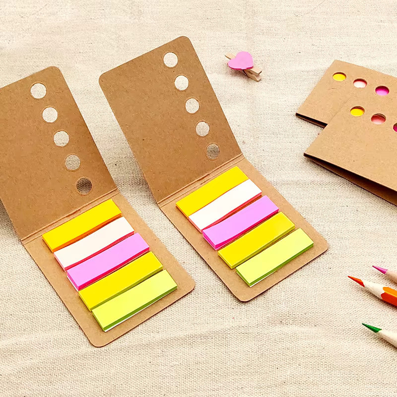 Bunte Klassifizierungsaufkleber aus Kraftpapier für Büro und Schule, Notizblock mit Streifendesign in Multicolor und Gelb - Bild 2