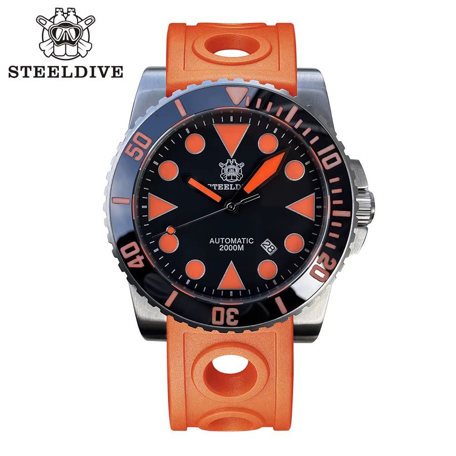 STEELDIVE Taucheruhr, Automatik, Edelstahl, Orange, Keramiklünette, 46,5 mm, Unisex - Bild 3
