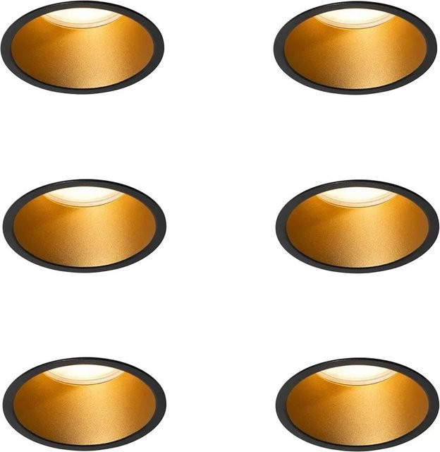 QAZQA 6er Set Moderne LED Einbaustrahler Schwarz und Gold, GU10, IP44, Rund, Durchmesser: 70 mm - Bild 1