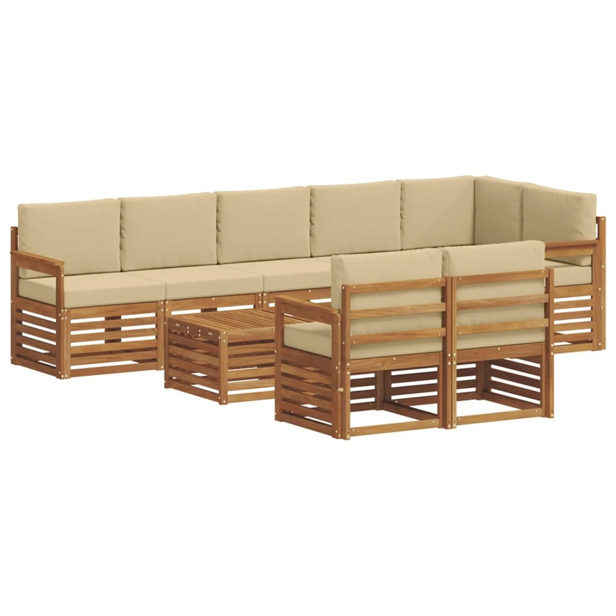 vidaXL Sofagarnitur 9-teilig aus Massivholz Akazie in Natur und Beige mit L-Form und Polsterkissen - Bild 2