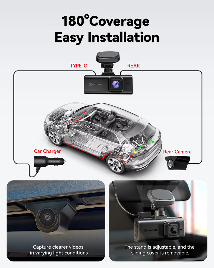 REDTIGER F7N ELITE 4K Dashcam Set vorne und hinten in Schwarz mit STARVIS 2 Sensor, 5,8GHz WLAN und GPS - Bild 6