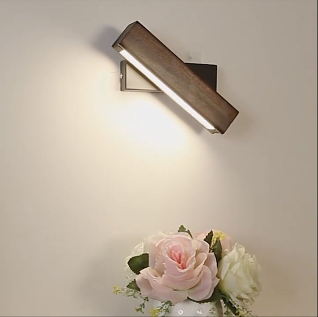 Homocean Nordic Wandlampe aus Holz und Metall in Schwarz mit warmweißem LED-Licht, drehbar und verstellbar - Bild 1
