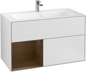 V&B Waschtischunterschrank Finion rechts Walnussfurnier und Weiß matt lackiert - Bild 1