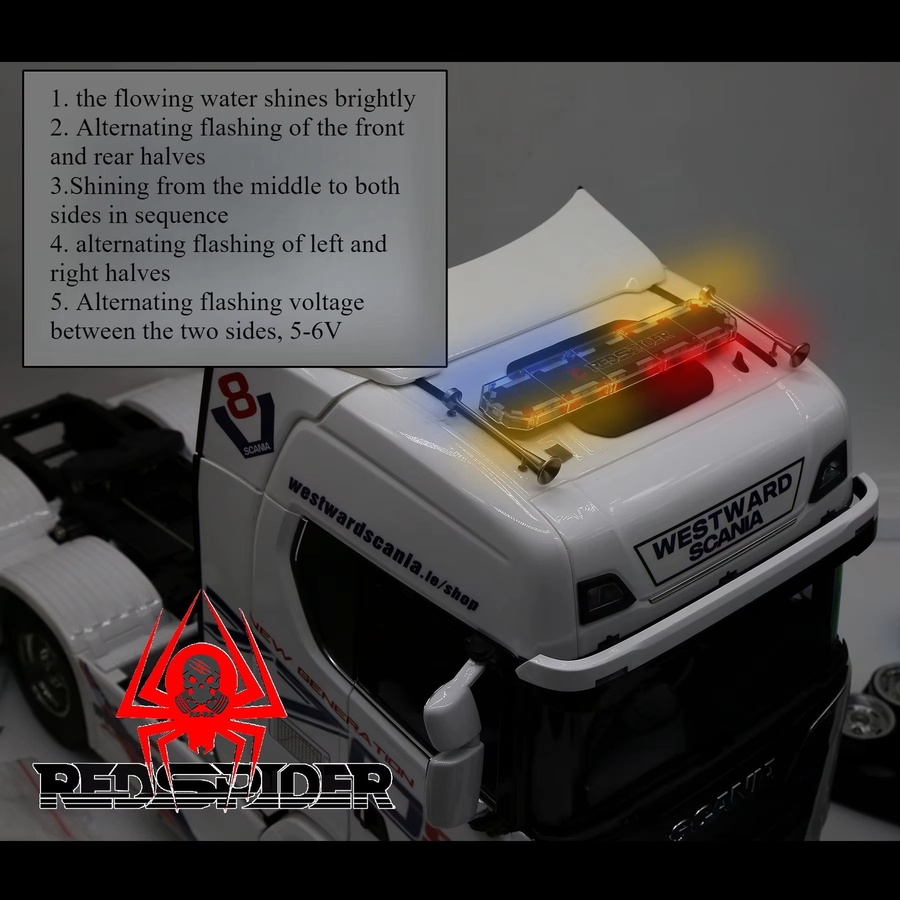TAMIYA LED Fire Engineering Fahrzeug Warnleuchte, Metall, Rot Blau Gelb, 1:14 - Bild 3