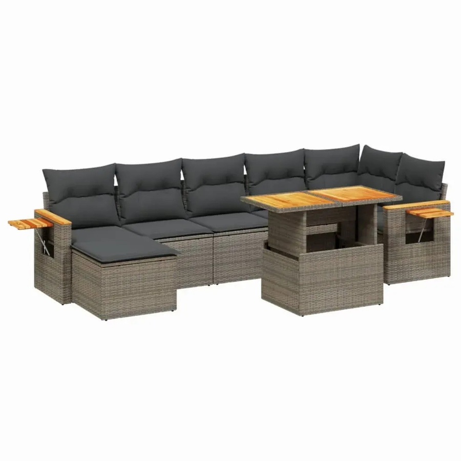 vidaXL 8-teilige Garten-Sofagarnitur aus Poly-Rattan mit Kissen in Grau - Bild 2