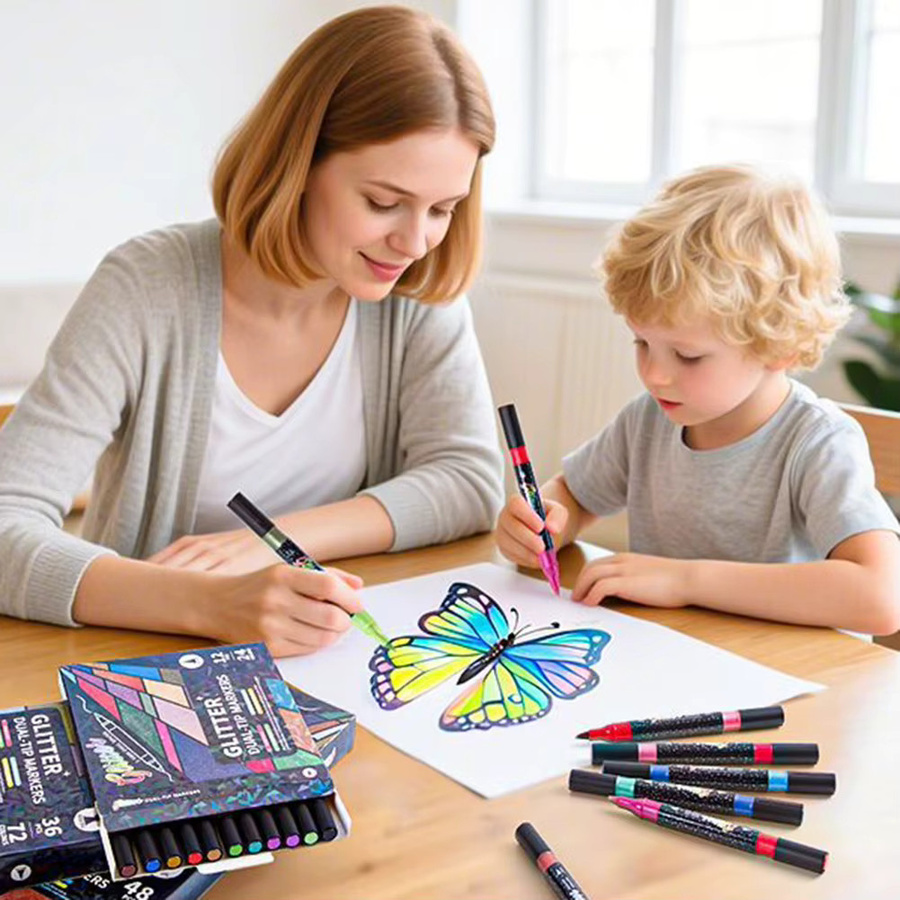 Zweifarbige Glitzereffekt-Pinselmarker mit zwei Spitzen für Doodle-Schreiben, Mehrfarbig - Bild 5