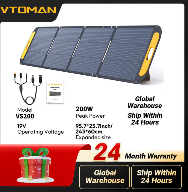 VTOMAN VS200 Tragbares Solarpanel 200W 19V in Schwarz für Camping und Outdoor - Bild 1