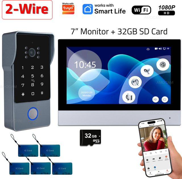 AMOCAM Smart Home WLAN Video-Gegensprechanlage mit 7 Zoll Touchscreen-Monitor und 1080P Kamera, kompatibel mit Tuya, 2-Draht-System - Bild 1