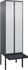 C+P Spind Classic PLUS Garderobenschrank mit Sitzbank, 2 Abteile, Schwarzgrau, B/T/H: 212,0 x 60,0 x 81,5 cm - Bild 1