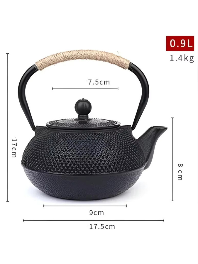 VINRITO Gusseisen Teekanne mit Tee-Infuser, Schwarz, 300 ml, 900 ml, 1200 ml - Bild 5