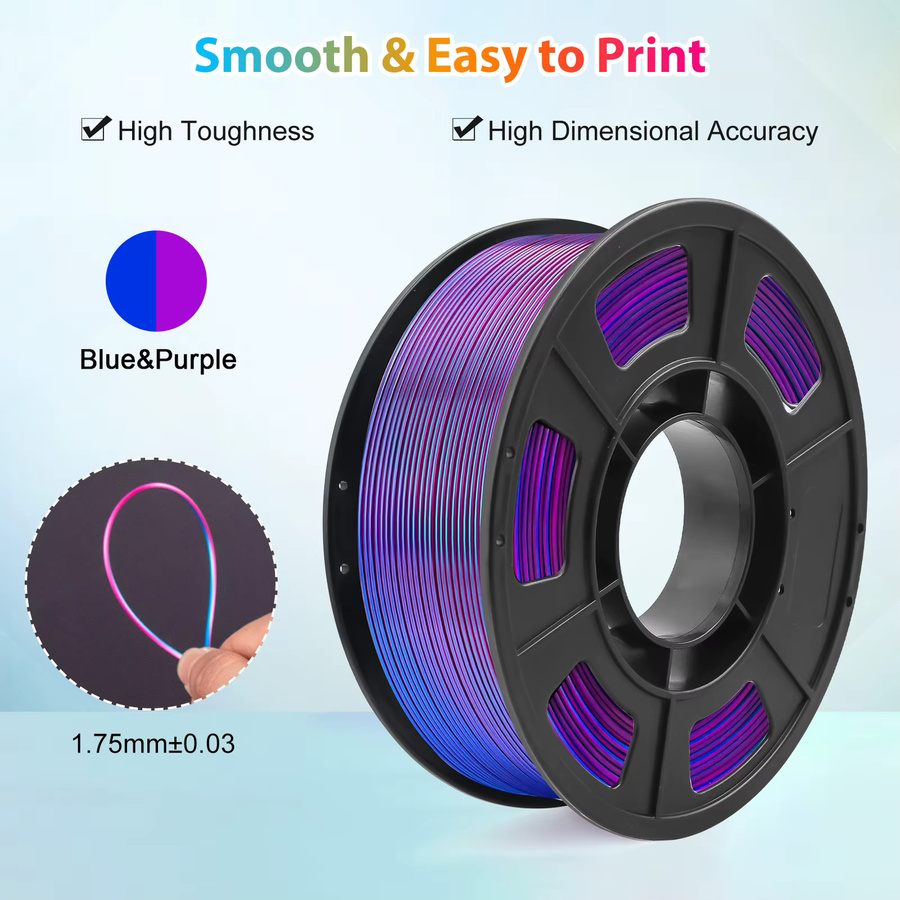 PLA Filament 1,75mm Zweifarbig Blau-Lila für FDM 3D-Drucker, 250g Spule - Bild 2