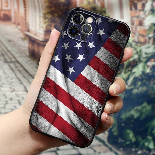 Handyhülle mit USA Flagge und Sternen für Apple iPhone 11 bis 16 Pro Max, Farbe: Grau/Mehrfarbig - Bild 1