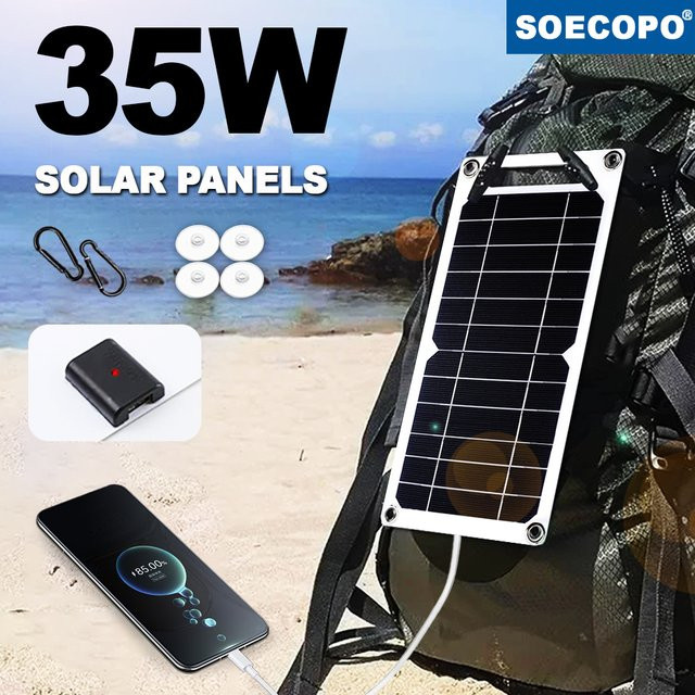 Soecopo 35 W faltbares Solar-Ladegerät mit Dual-USB und Smart Charge Tech in Schwarz für Camping, Wohnmobil und Outdoor-Reisen - Bild 1