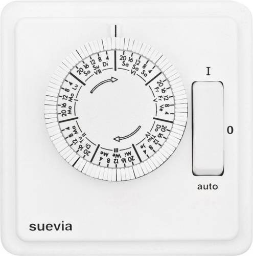 Suevia SU280439 Unterputz-Zeitschaltuhr analog mit Wochenprogramm, 1200W, IP20, Farbe: Weiß - Bild 1