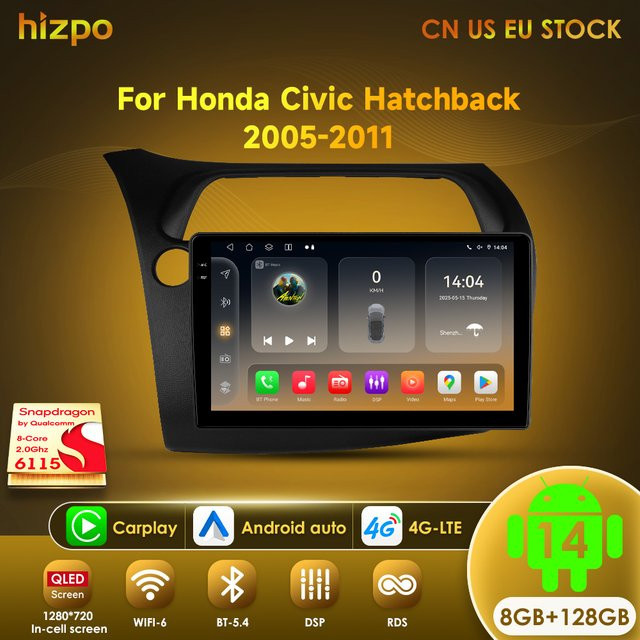 Hizpo Android Auto Multimedia Player für Honda Civic Fließheck 2005-2011 mit GPS und drahtlosem CarPlay in Schwarz - Bild 1