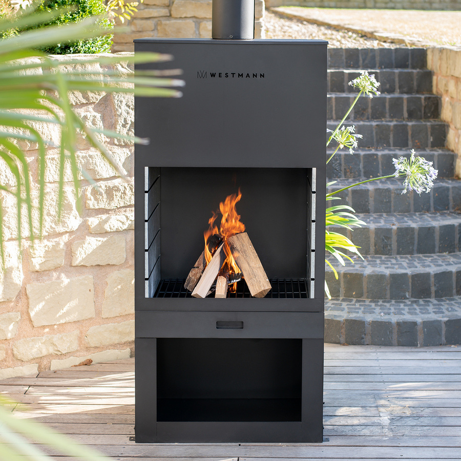 Westmann Gartenkamin und Terrassenofen in Schwarz, B/H/T: 70 x 229 x 41 cm - Bild 3
