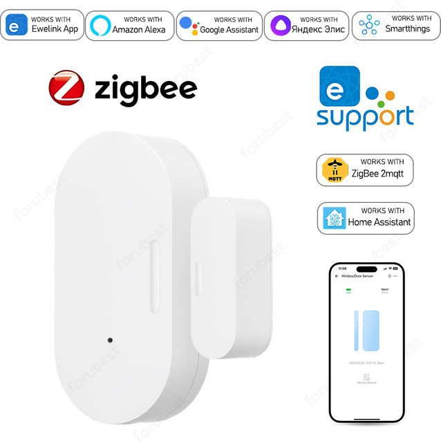ZigBee Tür- und Fenstersensor für Home Security, drahtloser Einbruchalarm in Weiß, kompatibel mit Ewelink-App und Alexa - Bild 1