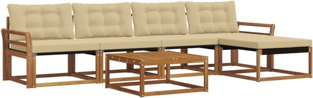 vidaXL Outdoor-Sofagarnitur 6-teilig aus Akazienholz und Textilene in Natur und Beige mit UV-beständigen Kissen - Bild 1