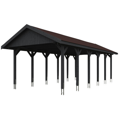 Skan Holz Carport Wallgau Satteldach aus Nadelholz in Schiefergrau mit B/T: 430 x 900 cm und einer Firsthöhe von 326 cm - Bild 3