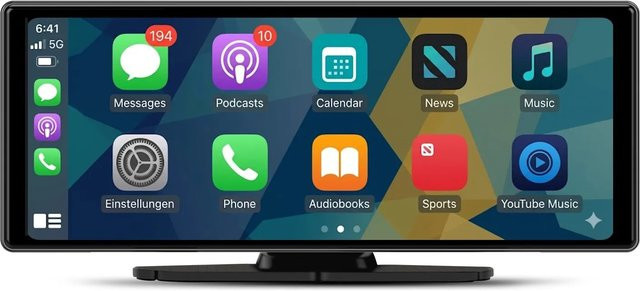 JUNSUN CarPlay Portable Autoradio mit 10,26 Zoll Touchscreen in Schwarz inklusive AUX-Anschluss und Saugnapf-Halterung - Bild 1