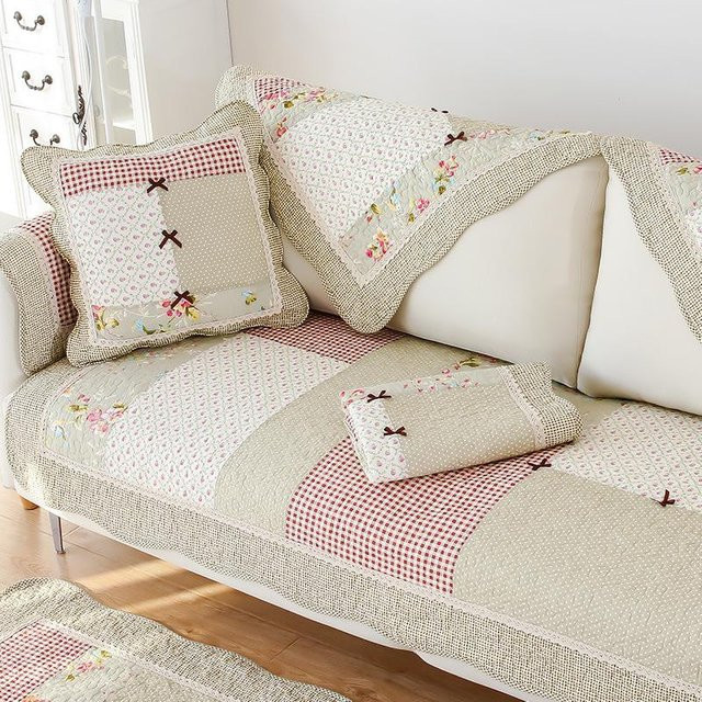 Sofaüberwurf im Blumenstil mit Karomuster aus Baumwolle und Polyester, rutschfest, Mehrfarbig, B/H: 90 x 210 cm - Bild 1