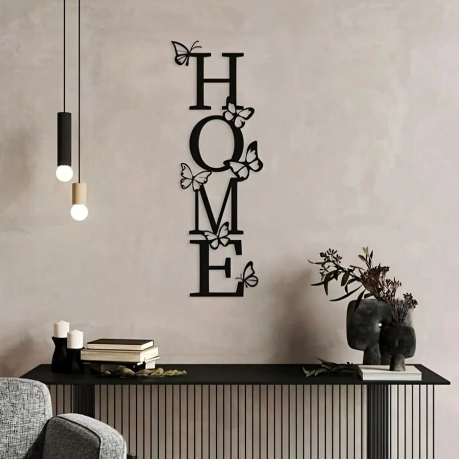 Moderne Wanddekoration aus Metall mit Schmetterlingsakzent und Hello Young Schriftzug in Schwarz - Bild 2