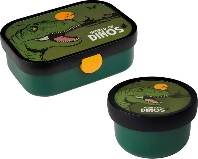 Mepal Campus Obst- und Bentobox Dino in Grün mit Besteck und Trennfächern, 300 ml und 750 ml - Bild 1