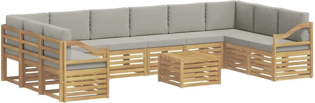 vidaXL Outdoor-Sofagarnitur aus Akazienholz in Weiß-Hellgrau, 11-teiliges L-Shape Set mit UV-beständigen Polstern, B/T/H: 59 x 59 x 37 cm - Bild 1