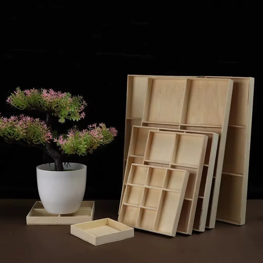 Rustikaler Desktop Organizer aus Holz in Beige als Aufbewahrungsbox für Blumentöpfe, Bonsai oder Schmuck mit geteilter Schublade - Bild 4