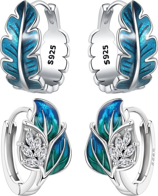 Orstarry Ohrringe, 925 Silber, blau, Federblatt, Damen - Bild 1
