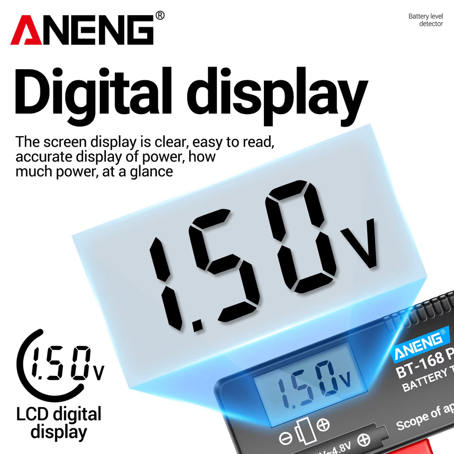 ANENG BT-168 PRO Taschen-LCD-Digital-Batterietester in Schwarz für AA, AAA, 9V und Knopfzellen - Bild 4