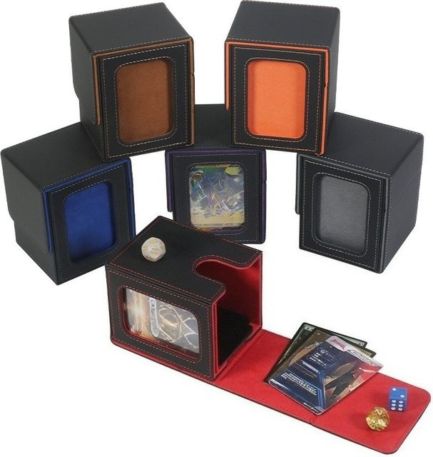 PU-Kartenaufbewahrungsbox mit Fenster und Magnetverschluss in Schwarz, fleckenresistenter und feuchtigkeitsbeständiger Kartenhalter mit Deckel, B/T/H: 10,5 x 8,5 x 0 cm - Bild 1