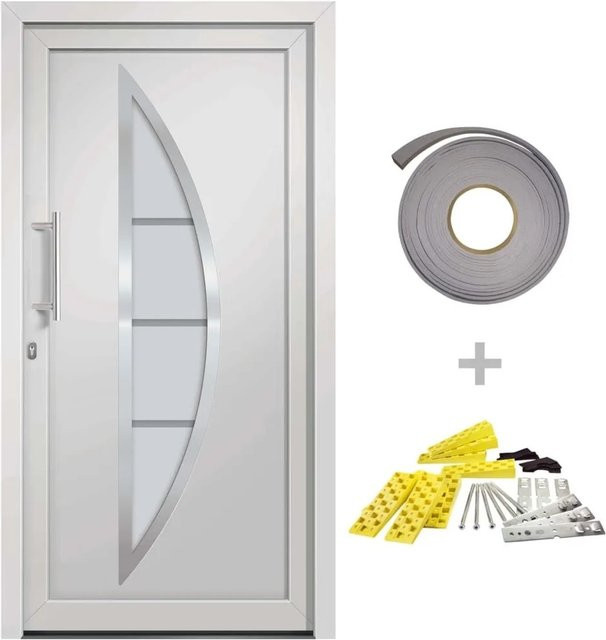 vidaXL Haustür in Weiß, modernes Design aus Aluminium und Stahl, B/H: 108 x 200 cm - Bild 1
