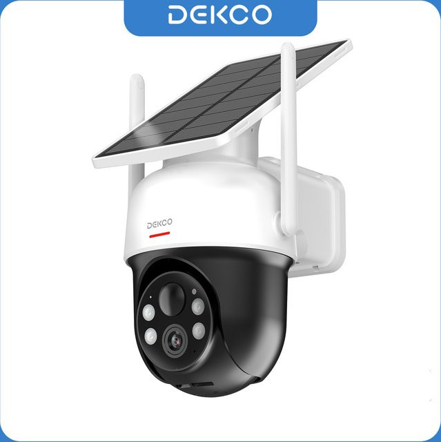 Dekco 3MP Solar-WLAN-Kamera mit 5000 mAh Akku, PTZ-Überwachungskamera mit Zwei-Wege-Audio in Weiß - Bild 1