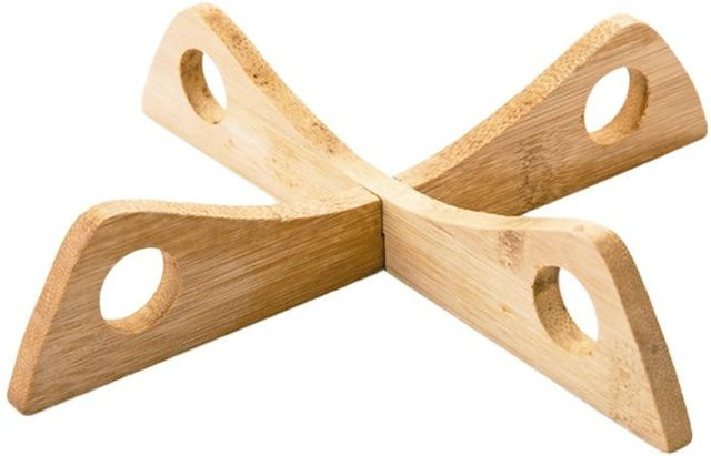 Hitzebeständliches Kreuz Tablett Halter aus Holz in Beige, rutschfeste Dampftischmatte für die Küche, B/T/H: 20 x 4,1 cm - Bild 1