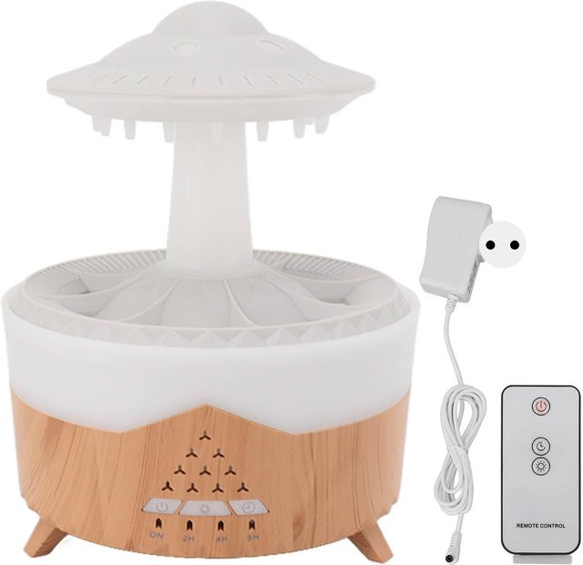 TOMTOP JMS UFO Tropfen Luftbefeuchter und Aroma Diffuser mit bunten Lichtern, Fernbedienung und Timer in Braun - Bild 1