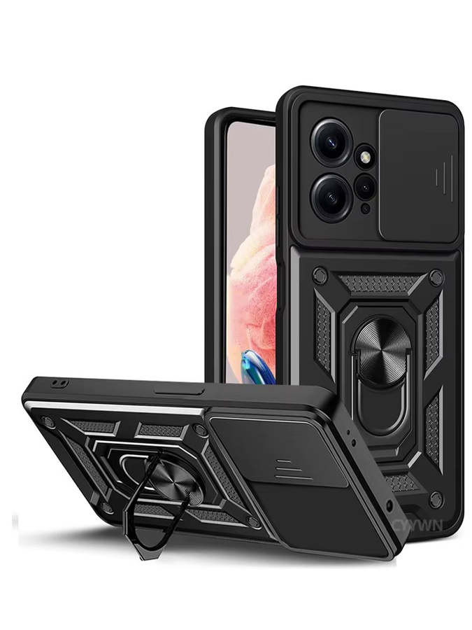 Stoßfeste Panzerhülle mit Kameraschutz und magnetischem Autohalterungsring für Redmi Note 13 12 11 10 8 Pro + sowie Redmi Note 11s 12s 10s in Silber von CYYWN - Bild 3