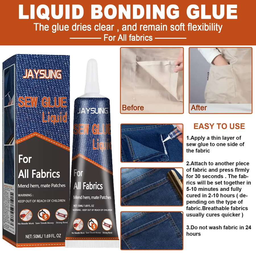 VIE LENTE Textilkleber für Stoff und Leder zum Ausbessern von Kleidung, 50 ml, Blau - Bild 3